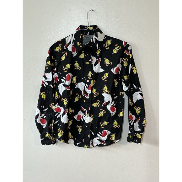 Vintage Looney Tunes Cartoon Button Up Shirt All Over Print Tweety Sylvester - Picture 1 of 4